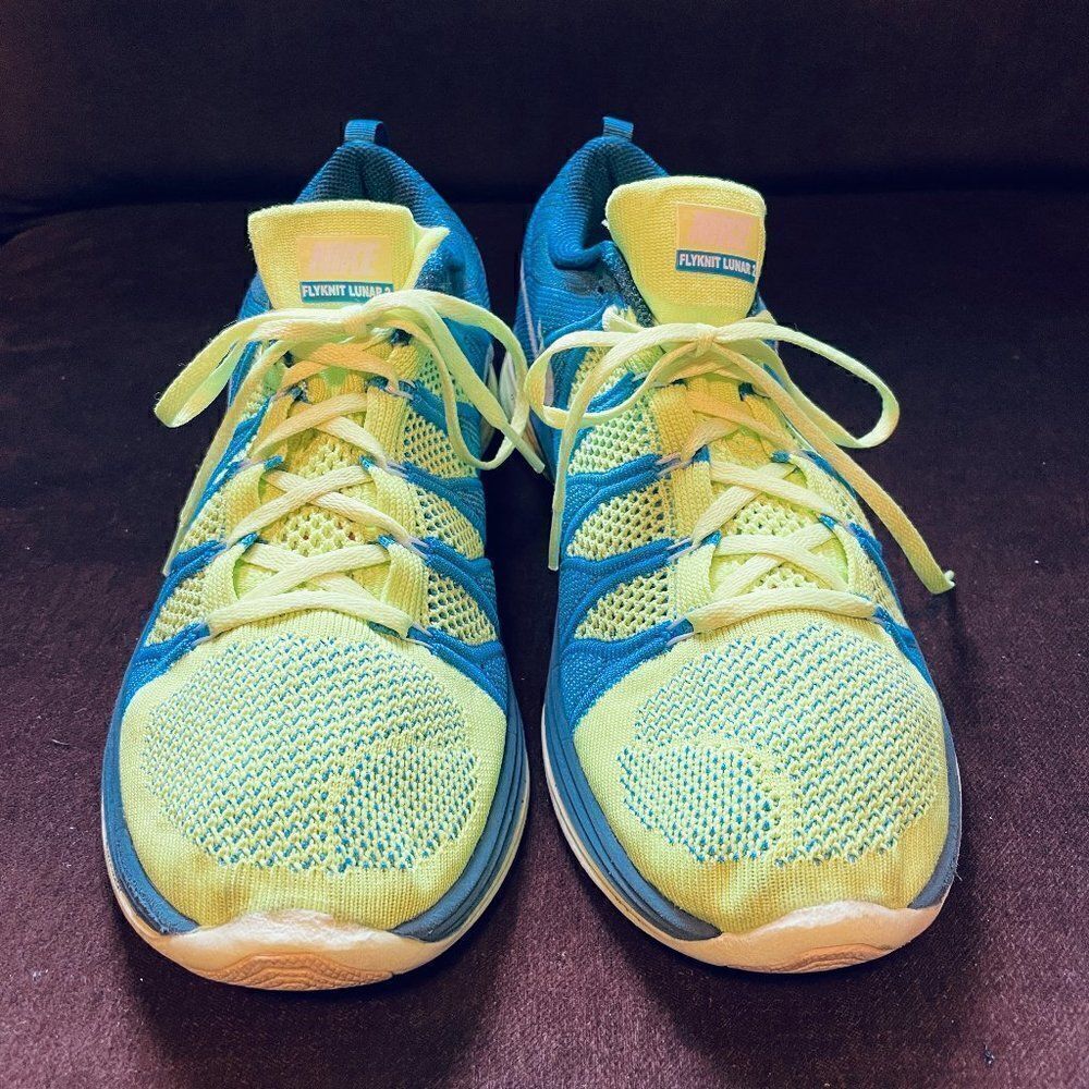 NIKE Mens Flyknit Lunar 2 Sz 10 US 44 EUR Volt Blue 9 UK Running Shoes